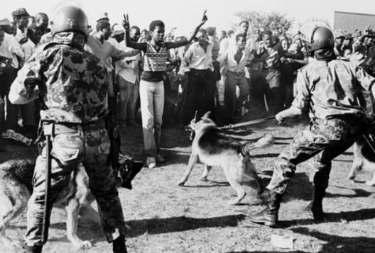 Revolta e motins em Soweto em 1976.