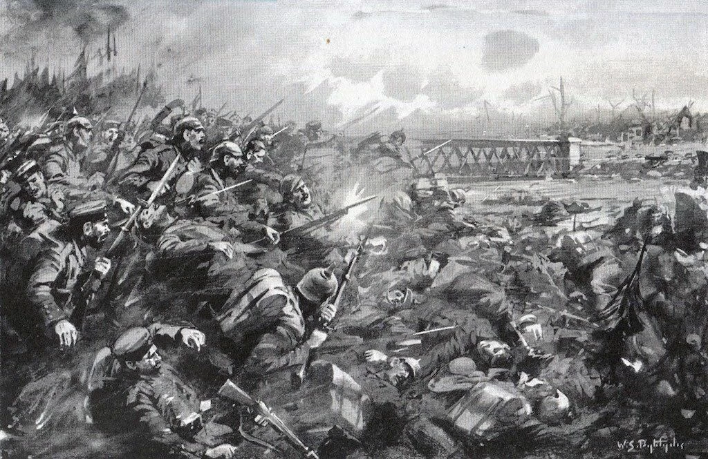 الهجوم الألماني في معركة مونس. الصورة: دبليو إس باجداتوبولوس