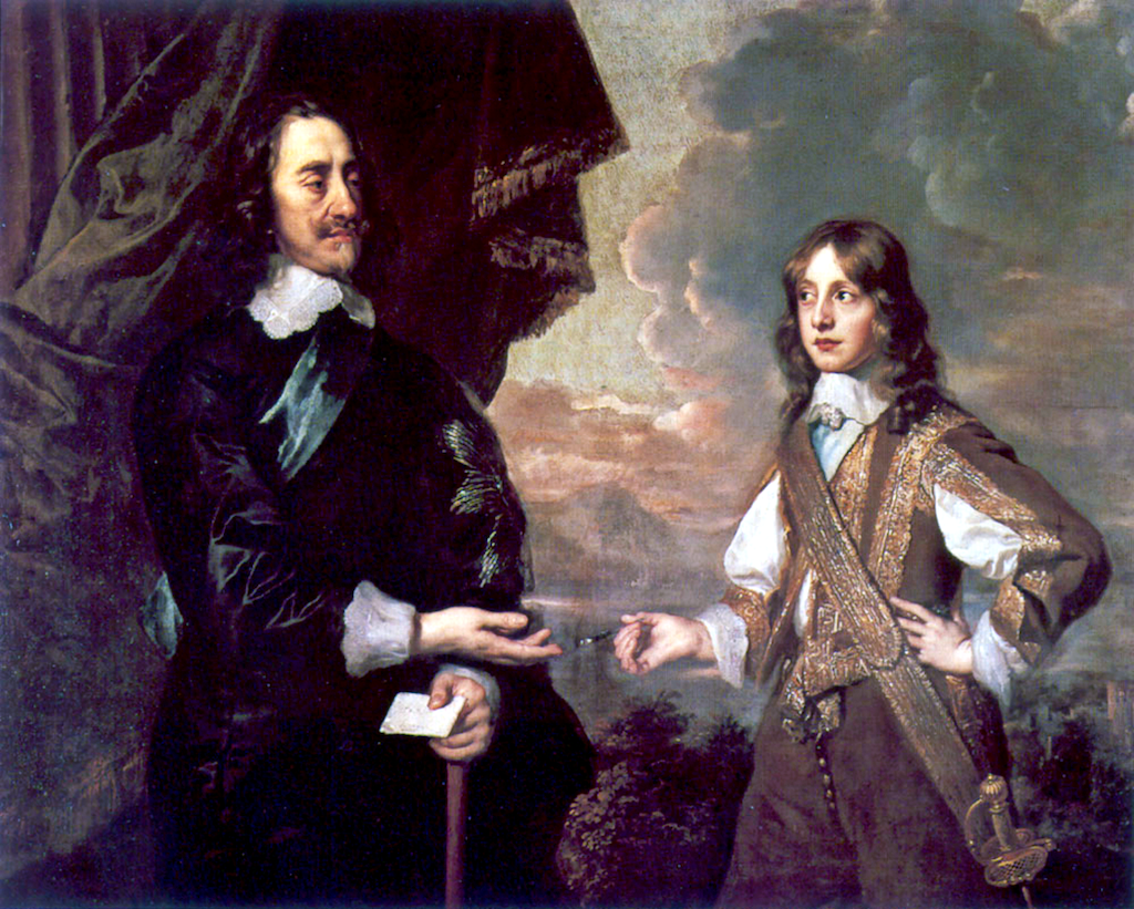 جيمس مع والده، تشارلز الأول، بقلم السير بيتر ليلي، 1647. ملكية عامة.
