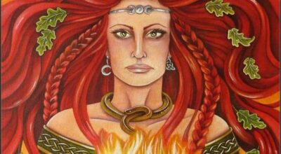 The Celtic Goddess Brigid was born in the Tuatha Dé Danann tribe of gods and embodied the element of fire. Source: Pinterest.