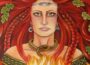 A Deusa Celta Brigid nasceu na tribo de deuses Tuatha Dé Danann e personificou o elemento fogo. Fonte: Pinterest.