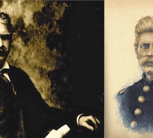 Portraits of Ambrose Bierce as writer and soldier.
