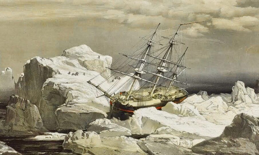 L'expédition Franklin a été perdue après avoir appareillé en 1845 pour trouver le passage du Nord-Ouest. Dessinateur, lieutenant. S. Gurney Creswell, 1854. Domaine public.