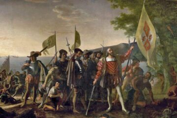 1492 年克里斯托弗·哥伦布登陆。约翰·范德林 1847 年，公共领域。