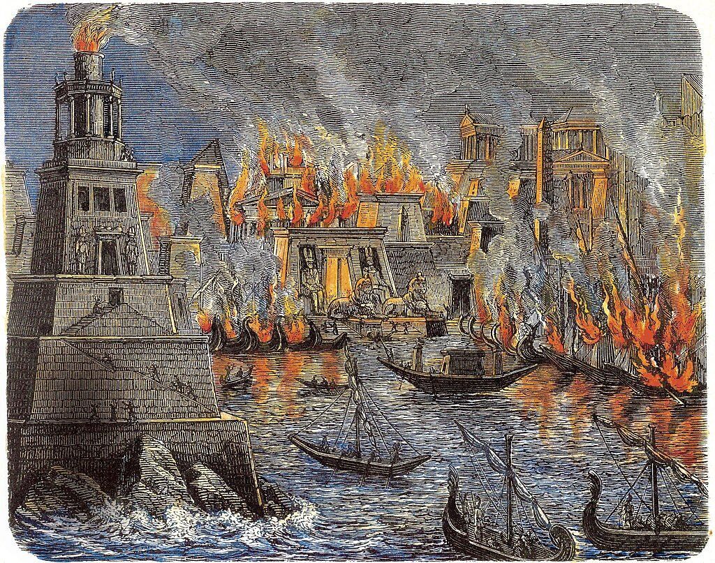 De verbranding van de bibliotheek van Alexandrië, 1876.