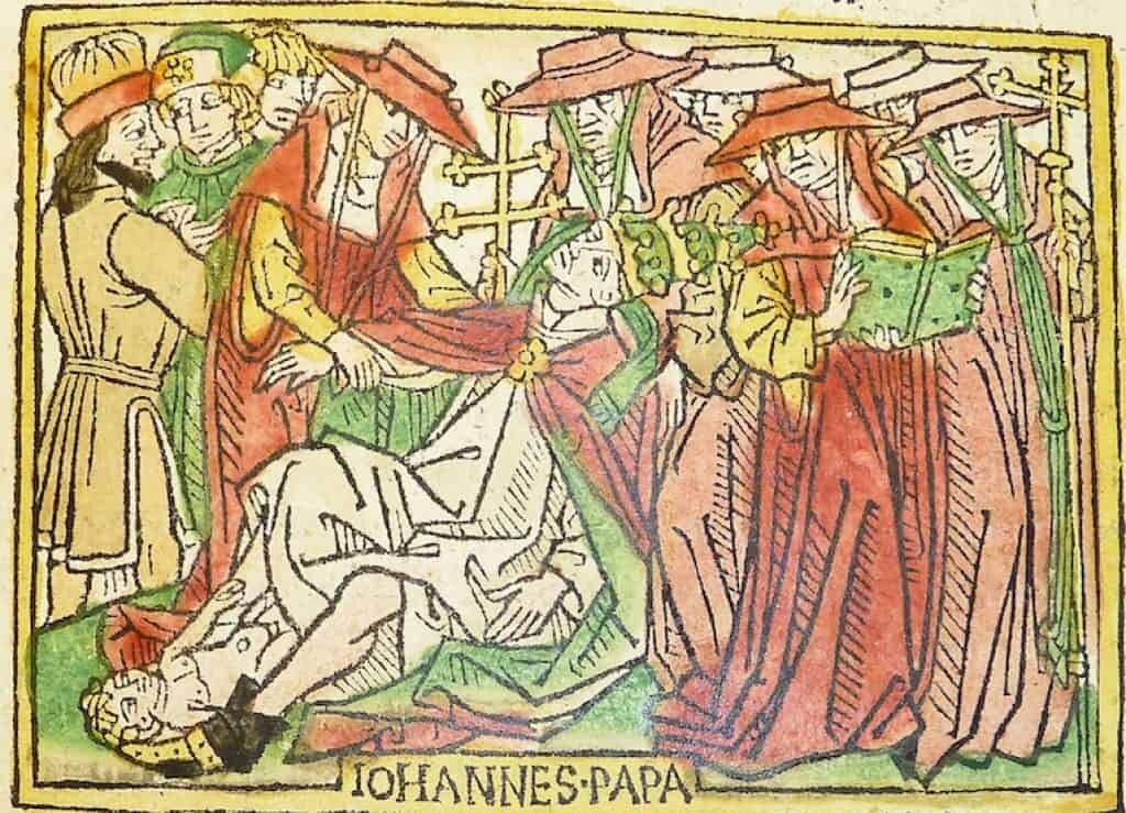 Папа Йоана ражда. Дърворезба от немски превод на Джовани Бокачо, направен от Хайнрих Щайнхьоел