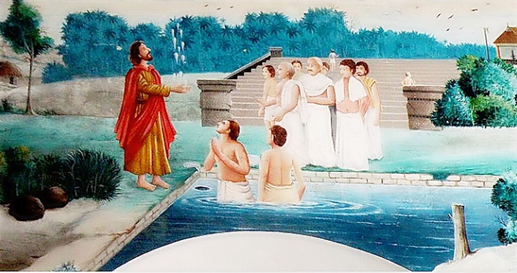 Imagen de Tomás bautizando a los brahmanes en la Iglesia Siro-Malabar en Palayur, Kerala, India