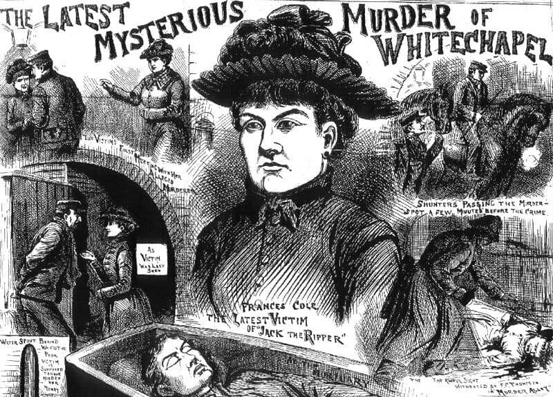Photographies de journaux de Frances Coles, la dernière victime de Jack l'Éventreur à Whitechapel.