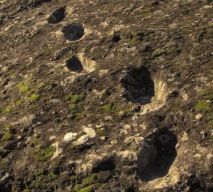 Pegadas humanas pré-históricas Trilha A em Foresta, Roccamonfina.