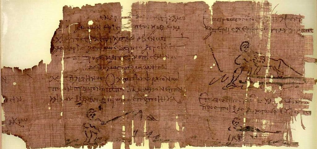 Fragment eines Oxyrhynchus-Papyrus mit einem Gedicht über die Taten des Herakles. III. Jh.