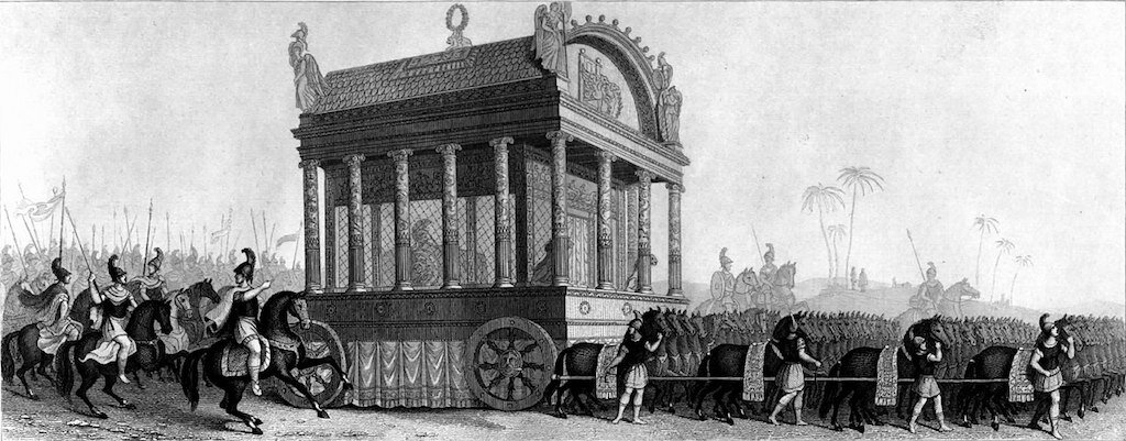 Погребалната процесия на Александър Велики, както е изобразена от Диодор. Изображение: Обществено достояние.